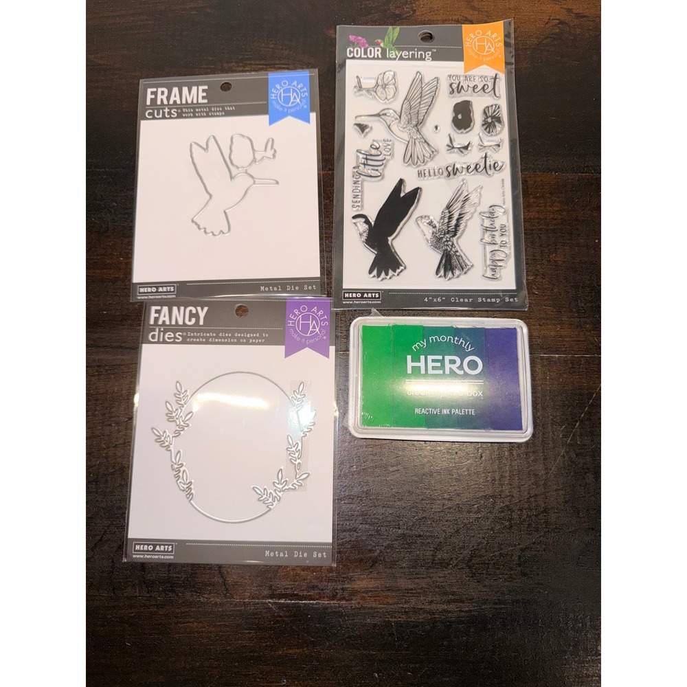 Hero Arts Hummingbird Stamp Die Set and Reactive Ink Palette Bundle CM498‎ NEW